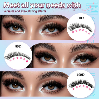Lash Clusters Wispy 60D Eyelash Clusters 10-18mm Fluff Cluster Eyelash Extensions D Curl No Plastic Feel Individual Lashes Extension 240 Pcs Versatile False Eyelashes Clusters