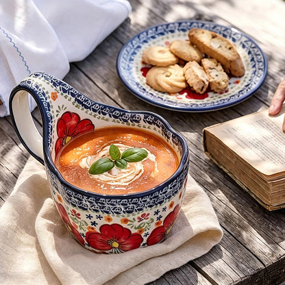 ALMA Handpainted Soup Bowl with Large Loop Handle,Easier Secure Grip