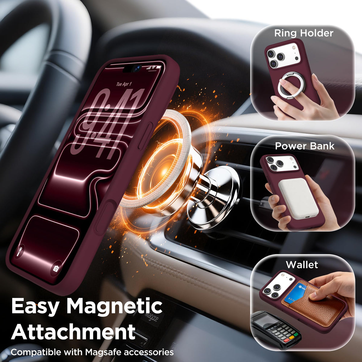 Magnetic for iPhone 18 Pro /17 Pro Case Silicone, Wine Red