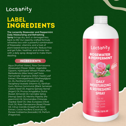 Loc Spray - Locsanity Daily Moisturizing Rosewater & Peppermint Spray for Locs, Dreadlocks - Lightweight Frizz Control Hair & Scalp Moisturizer - Natural Loc Care (8 fl oz)
