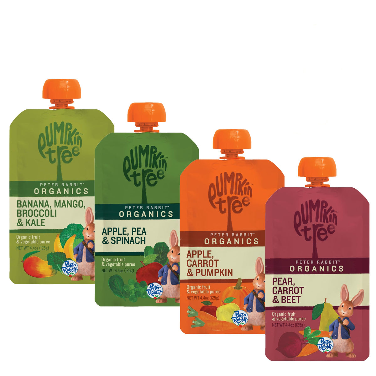 Pumpkin Tree Peter Rabbit Organics, Banana, Mango, and Kale, 4 Squeeze Pouch, Mango, Broccoli & Kale, 4.4 Ounce (Pack of 10)
