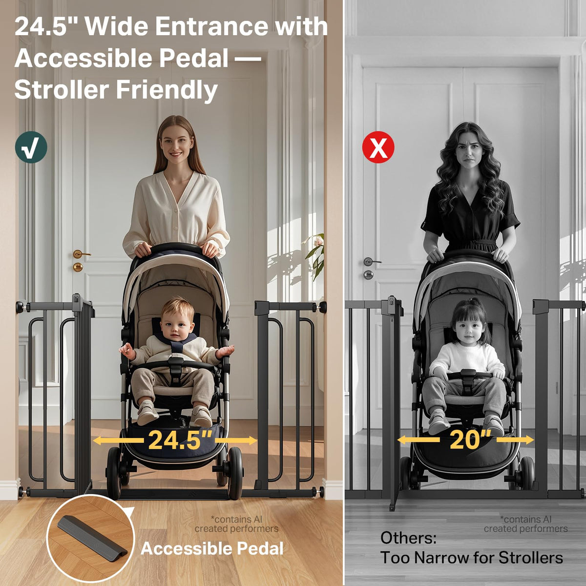 Cumbor 29.7-51.5 in Extra Wide Baby Gate for Stairs, Dog Gate Indoor Black