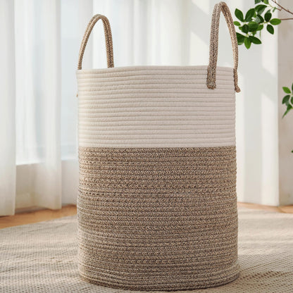 JMvicyroam 80L Nursery Hamper, Cotton Rope Laundry Basket, Brown&Black
