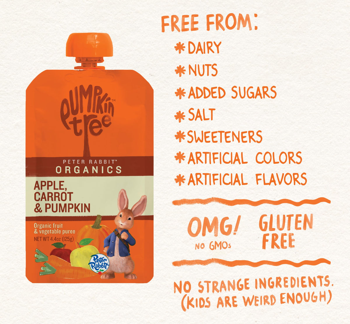 Pumpkin Tree Peter Rabbit Organics, Banana, Mango, and Kale, 4 Squeeze Pouch, Mango, Broccoli & Kale, 4.4 Ounce (Pack of 10)