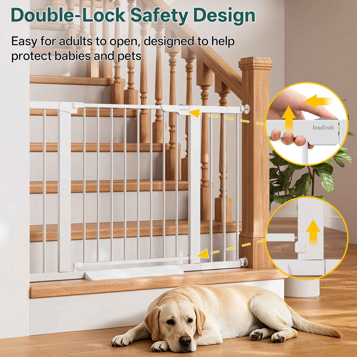 InnoTruth 27-36.6 in Wide Baby Gate for Stairs and Doorways, Black