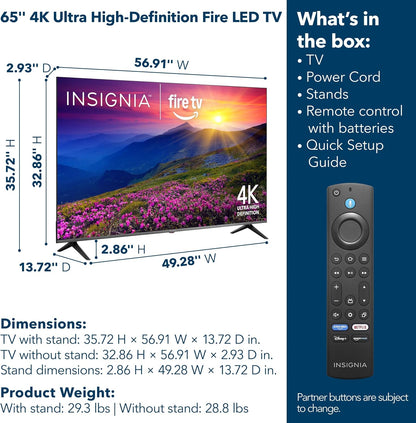 Insignia 65" Class F50 Series LED 4K UHD Smart Fire TV, Voice Remote with Alexa, Stream Live TV Without Cable