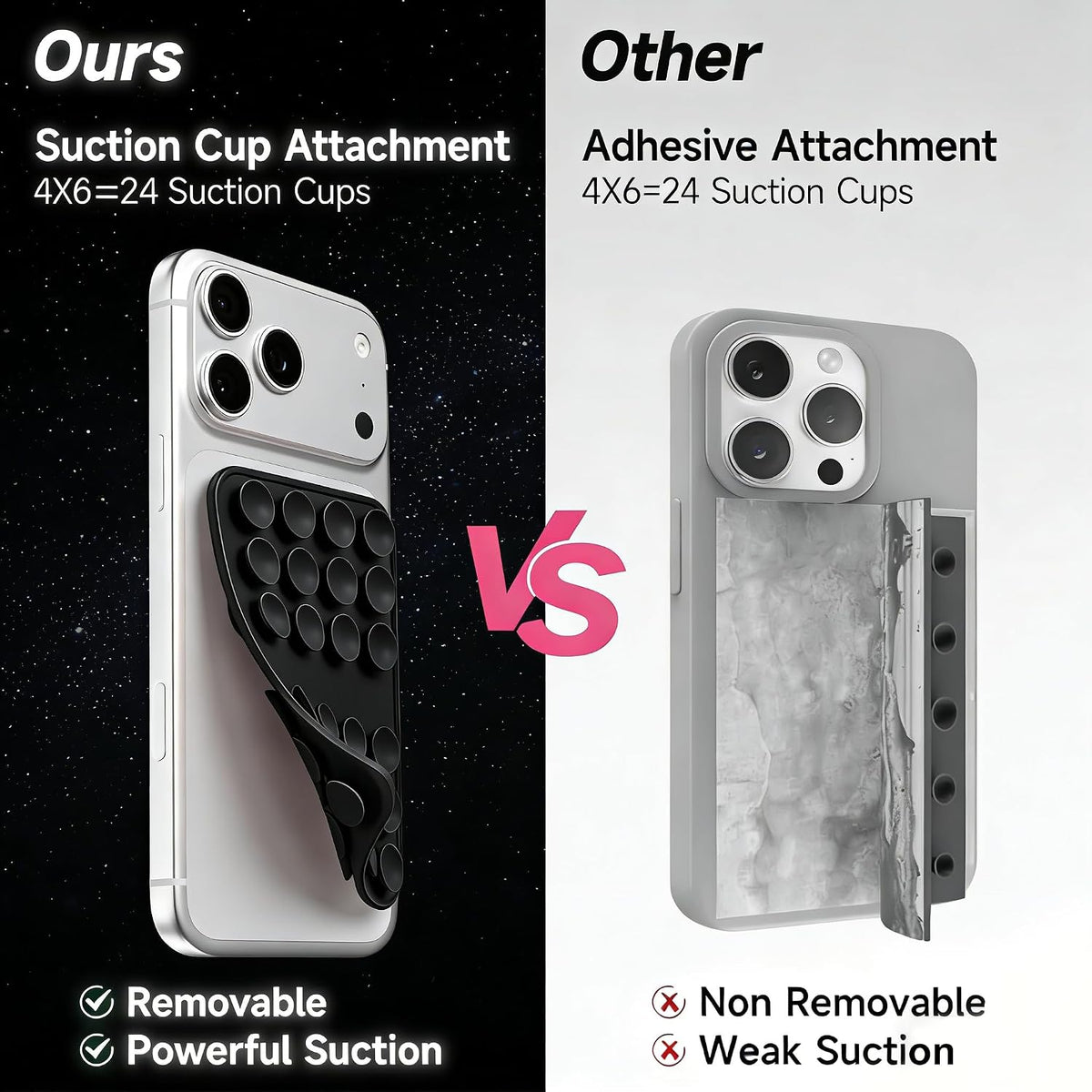 Upgraded Double Sided Silicone Suction Phone Case Detachable Mount, White