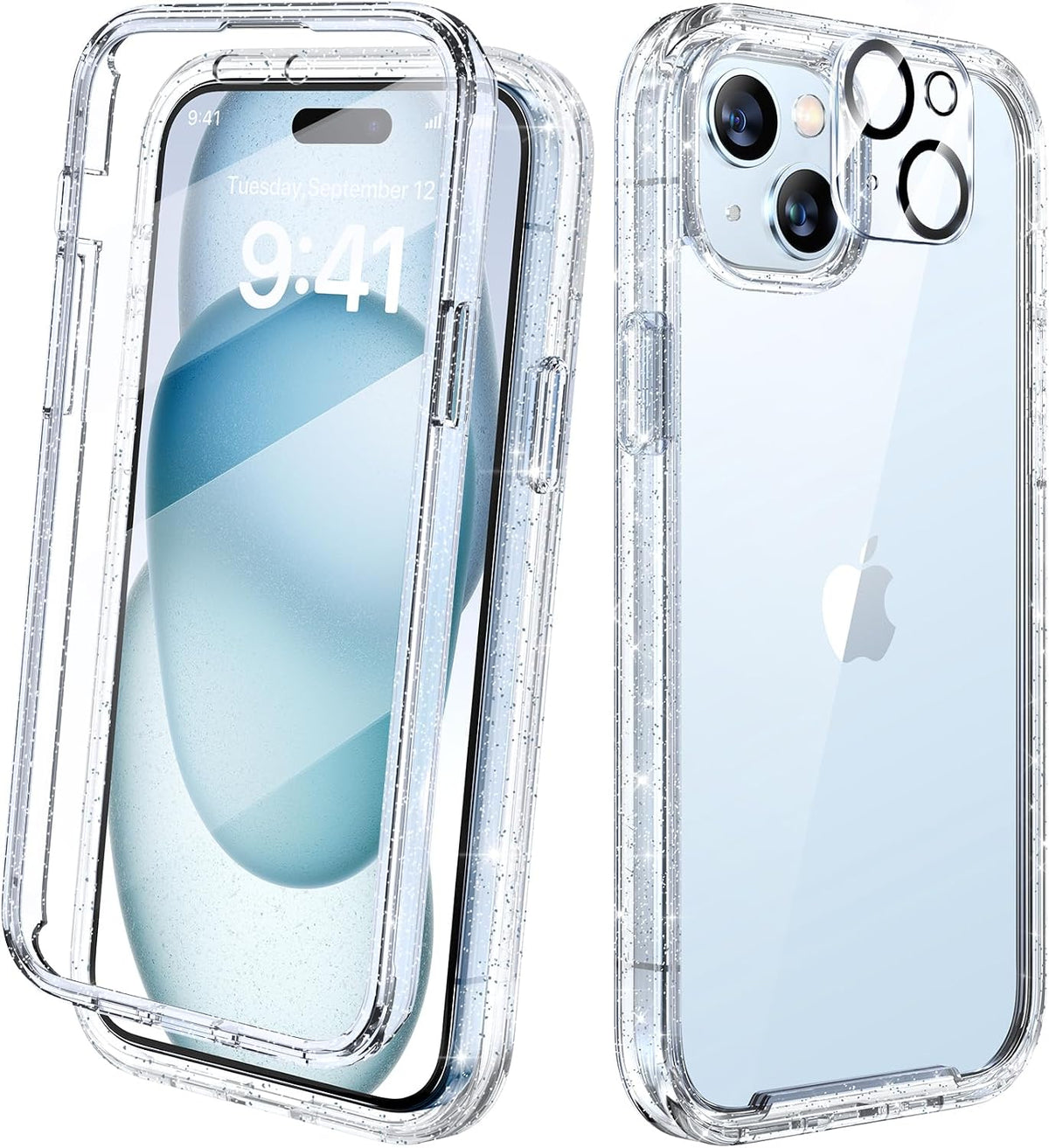 Diaclara Designed for iPhone 15 Plus Case 6.7 Inch, Full-Body Clear Bumper Cases w/Built-in Screen Protector, 360 Protective Rugged Case + Glass Camera Lens Protector,Mint Green