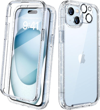 Diaclara Designed for iPhone 15 Plus Case 6.7 Inch, Full-Body Clear Bumper Cases w/Built-in Screen Protector, 360 Protective Rugged Case + Glass Camera Lens Protector,Mint Green