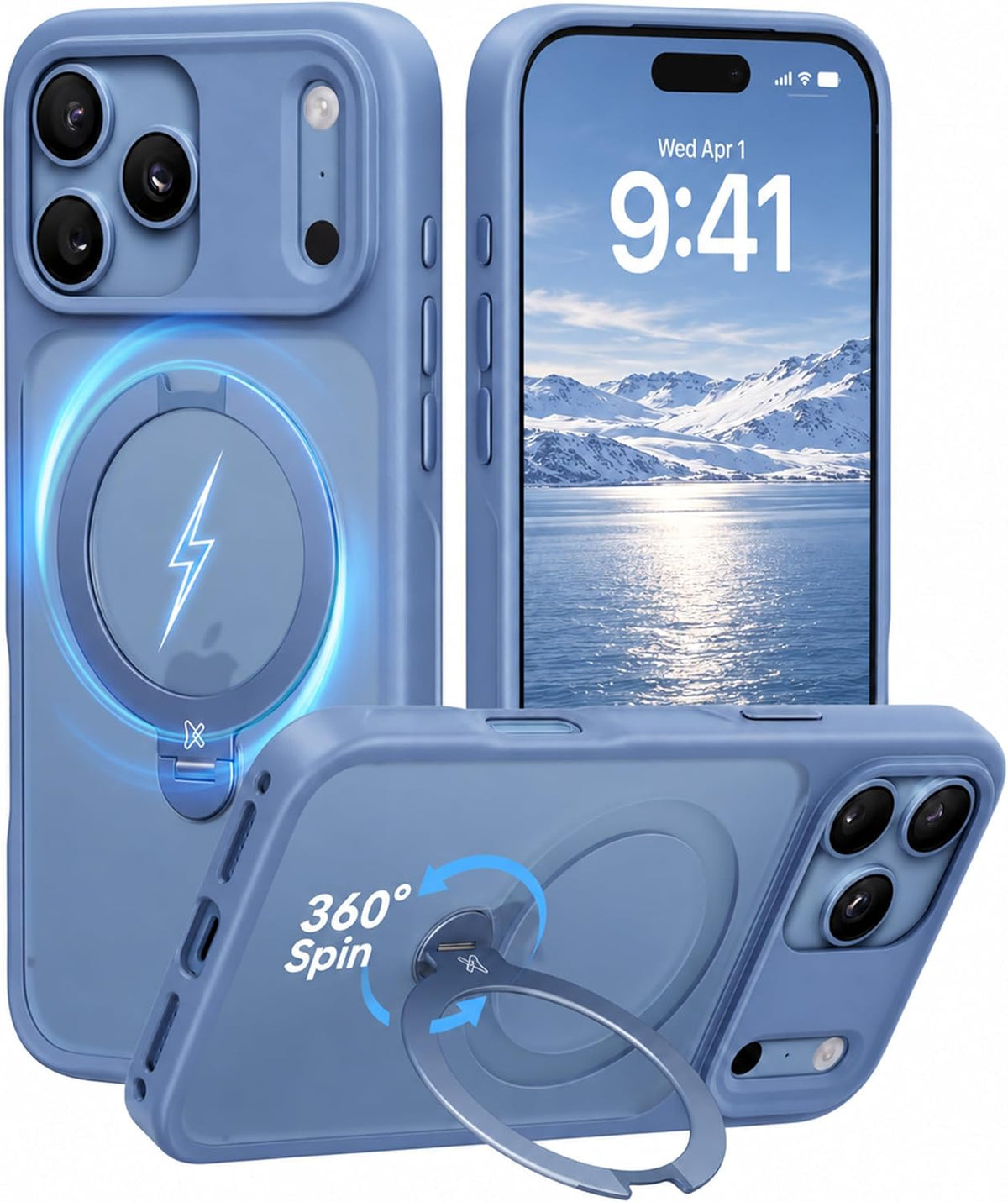 CASEKOO Marine Blue for iPhone 17 Pro Max Case with Spin Magnetic Stand