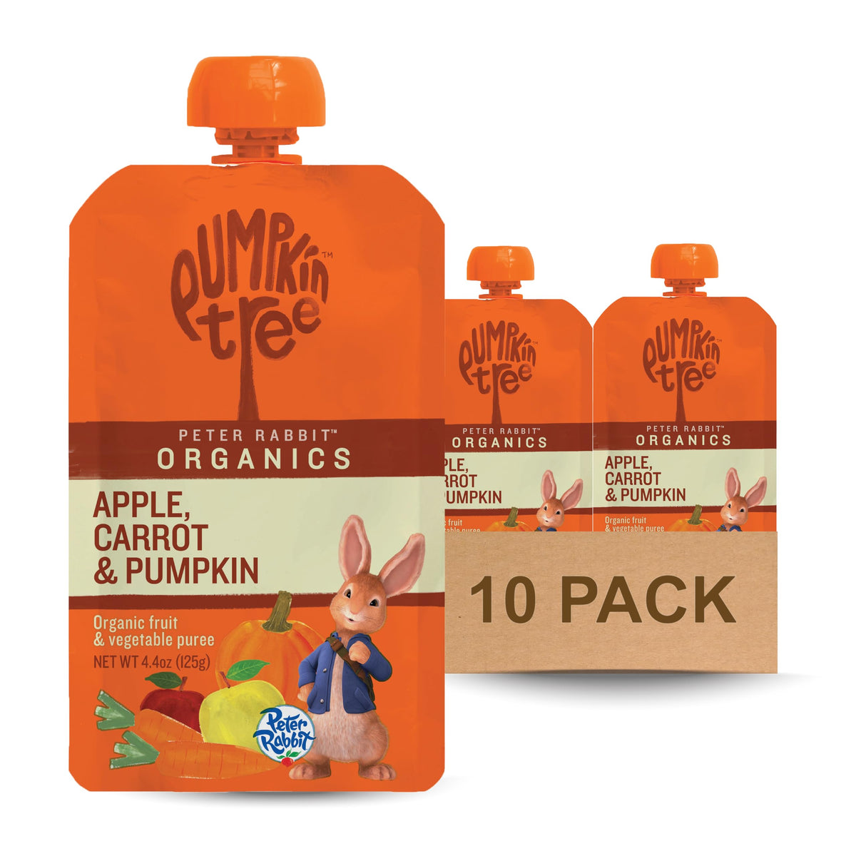 Pumpkin Tree Peter Rabbit Organics, Banana, Mango, and Kale, 4 Squeeze Pouch, Mango, Broccoli & Kale, 4.4 Ounce (Pack of 10)