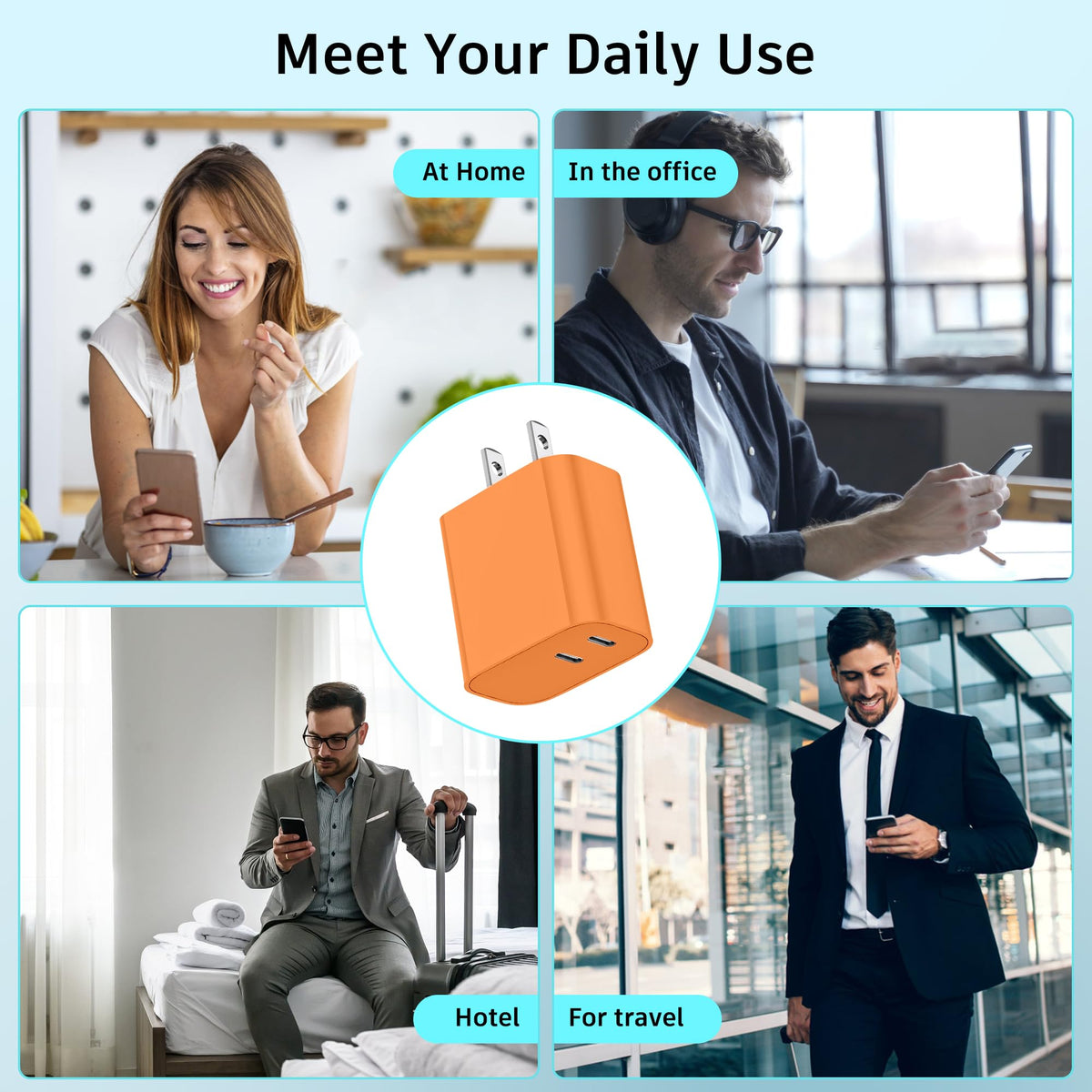 USB C Charger Block 3 Pack, Dual Port 20W Fast Wall Plug