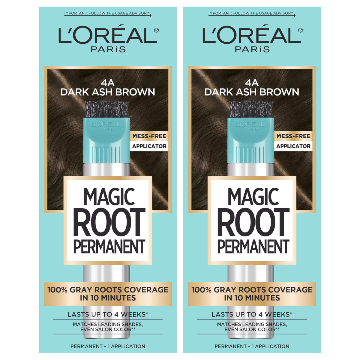 L'Oreal Paris Magic Root Permanent Hair Color Kit, 100% Gray Hair Coverage In Just 10 Minutes, Precision Brush Applicator for Seamless Application, 4 Dark Brown (1 Count)