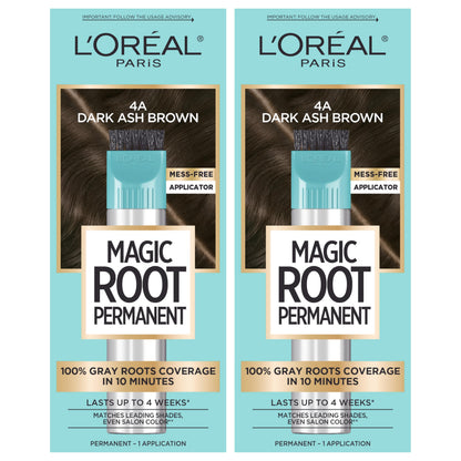 L'Oreal Paris Magic Root Permanent Hair Color Kit, 100% Gray Hair Coverage In Just 10 Minutes, Precision Brush Applicator for Seamless Application, 4 Dark Brown (1 Count)