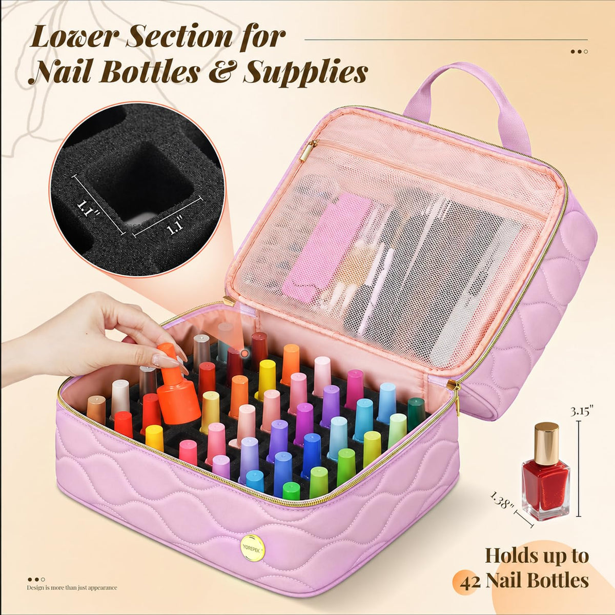 YOREPEK Nail Polish Bag Organizer Case Holds 56+ Bottles (15ml/0.5 fl.oz)