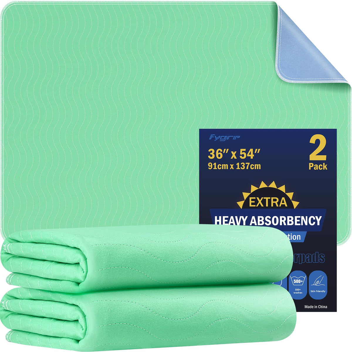 Fygrip 4 Pack 36” x 36” Extra Heavy Absorbency Washable Underpads Bed Pads
