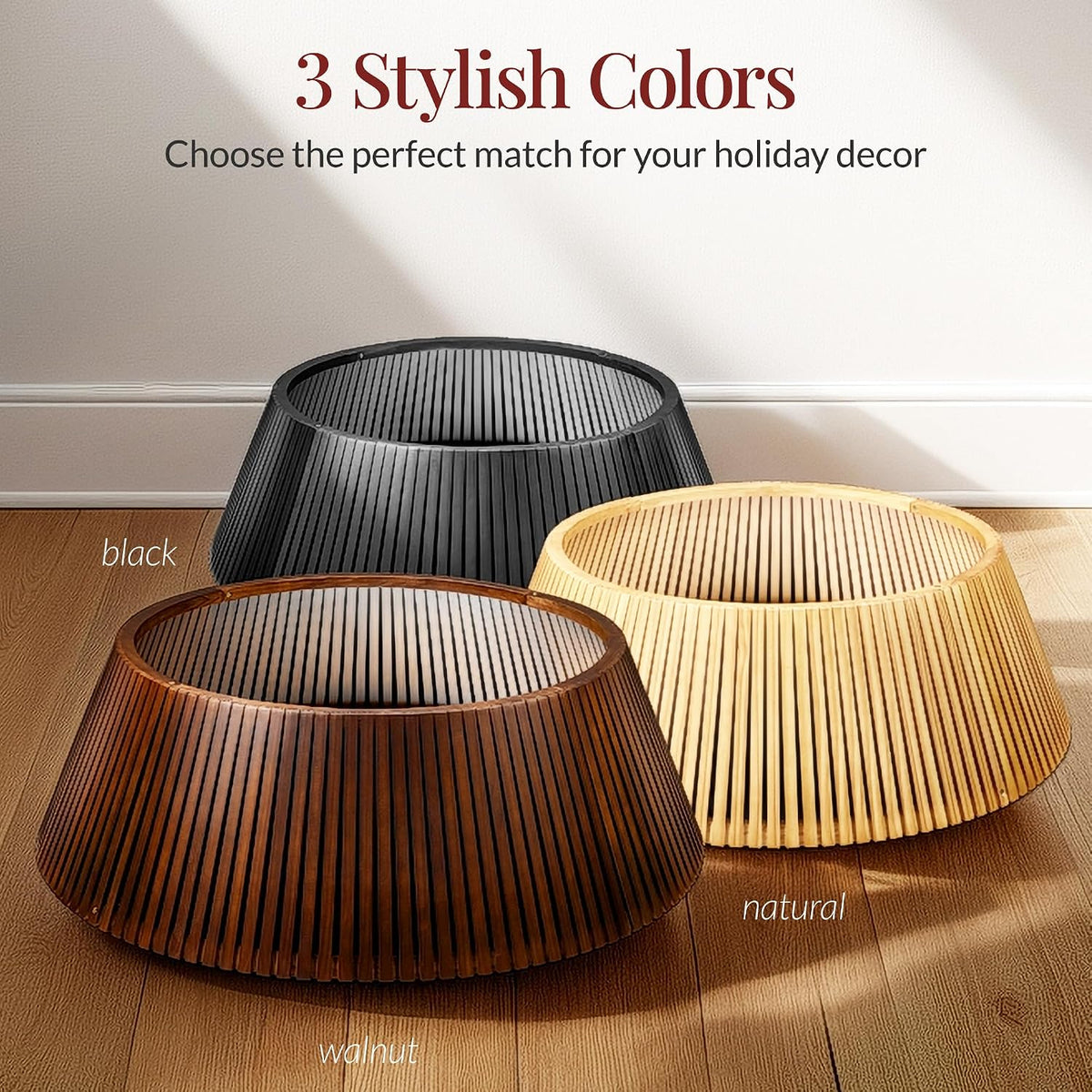 Best Choice Products 36in Christmas Tree Collar, Solid Wood Slatted Tree Skirt Holiday Accessory for Home - Walnut