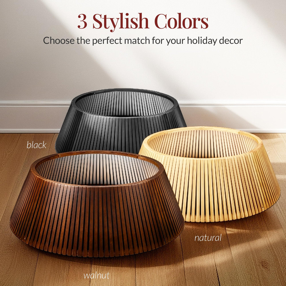 Best Choice Products 36in Christmas Tree Collar, Solid Wood Slatted Tree Skirt Holiday Accessory for Home - Walnut