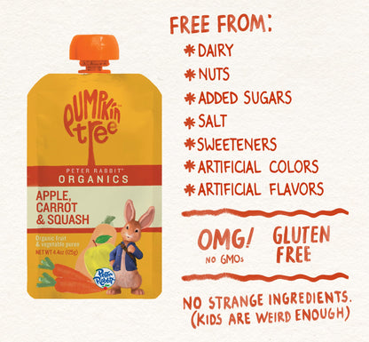 Pumpkin Tree Peter Rabbit Organics, Banana, Mango, and Kale, 4 Squeeze Pouch, Mango, Broccoli & Kale, 4.4 Ounce (Pack of 10)