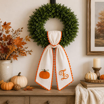 Halloween Pumpkin Wreath Sash Fall Front Door Orange Bow Decor (Y)