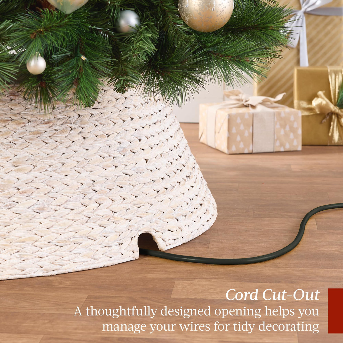 Best Choice Products 36in Christmas Tree Collar, Woven Hyacinth 3-Piece Holiday Rattan Tree Skirt Accessory for Home w/Cord Cut-Out - Chestnut