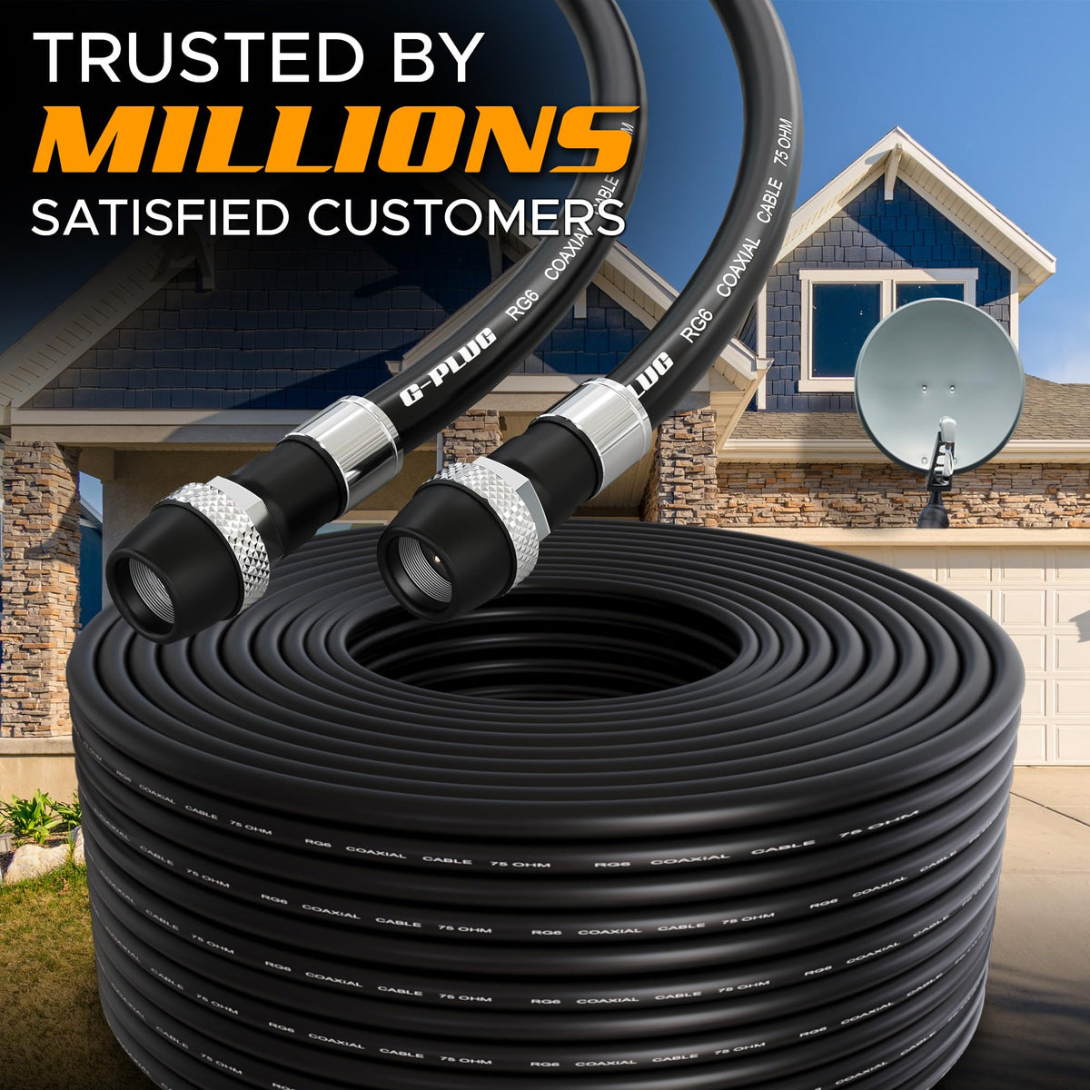 G-PLUG 200FT RG6 Coaxial Cable Extender - Coax Cable Cord, Triple Shielded
