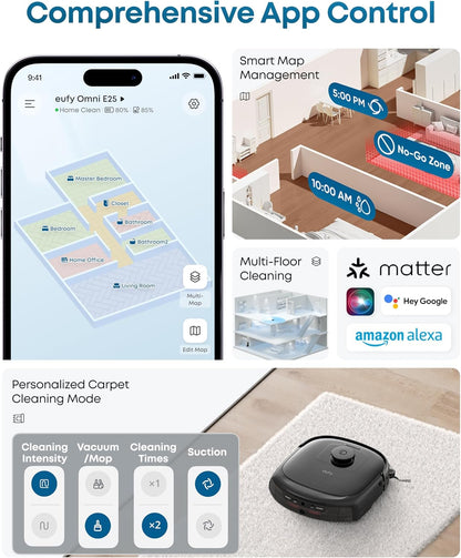 eufy E25 Robot Vacuum and Mop for Pet Hair, 20,000 Pa, HydroJet Roller Mop
