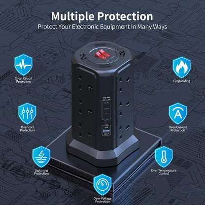 HAFINO Tower Extension Lead with USB Slots, PD18W USB C Fast Charger, 1.8M