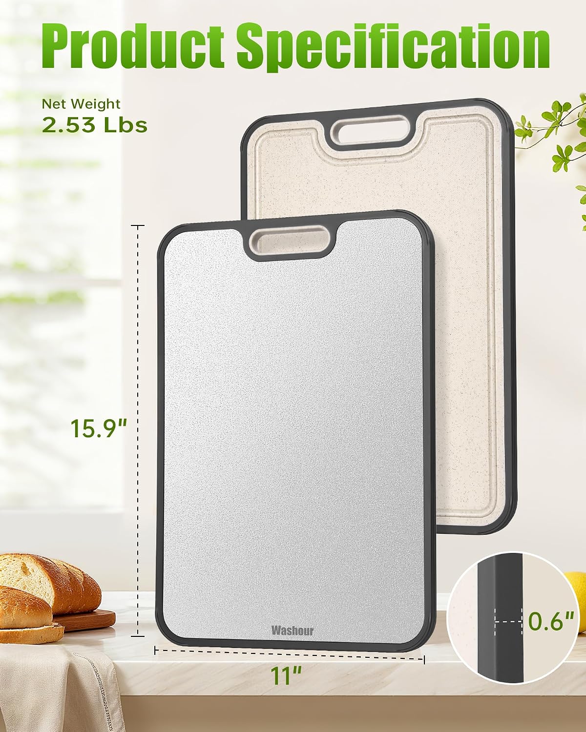 Titanium Cutting Board for Kitchen 16" x 11", 2-in-1 Cutting Mat