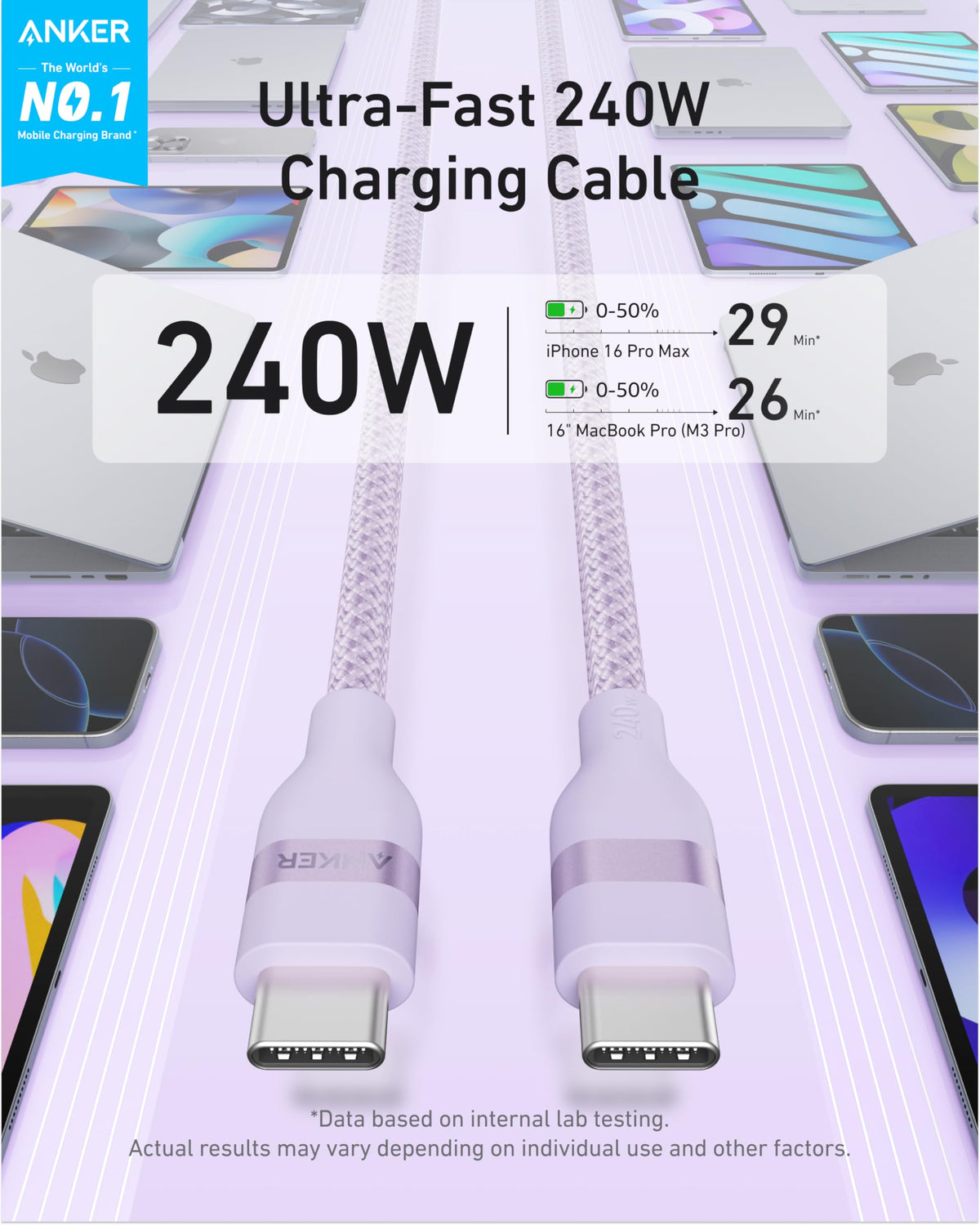 Anker Nano USB C to USB C Cable, 240W Fast Charging Cable (Black, 10ft)