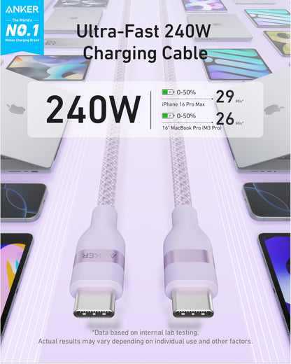 Anker Nano USB C to USB C Cable, 240W Fast Charging Cable (Black, 10ft)