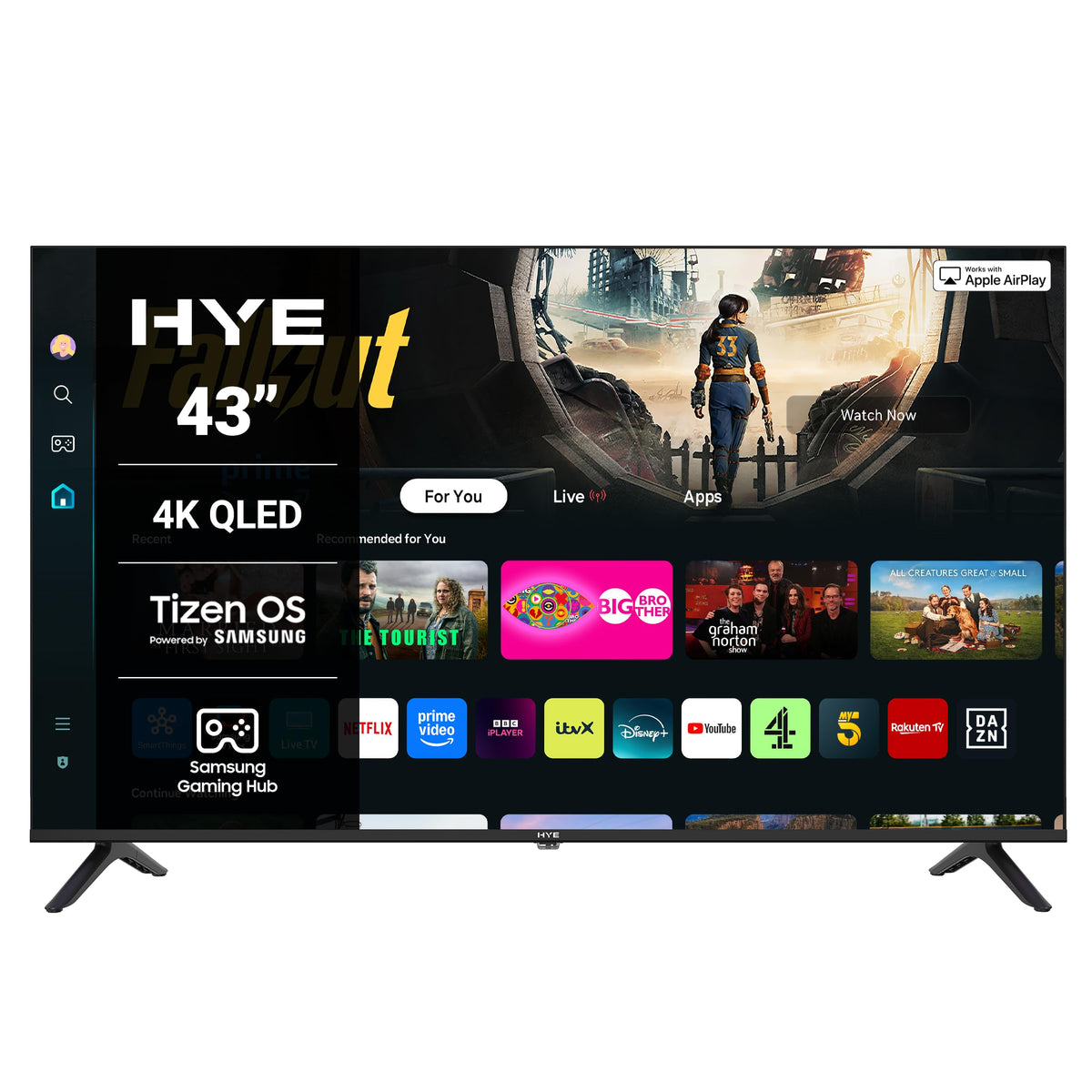 HYE 43" LED Smart TV - 4K Ultra HD, Samsung Tizen OS & Gaming Hub, Black