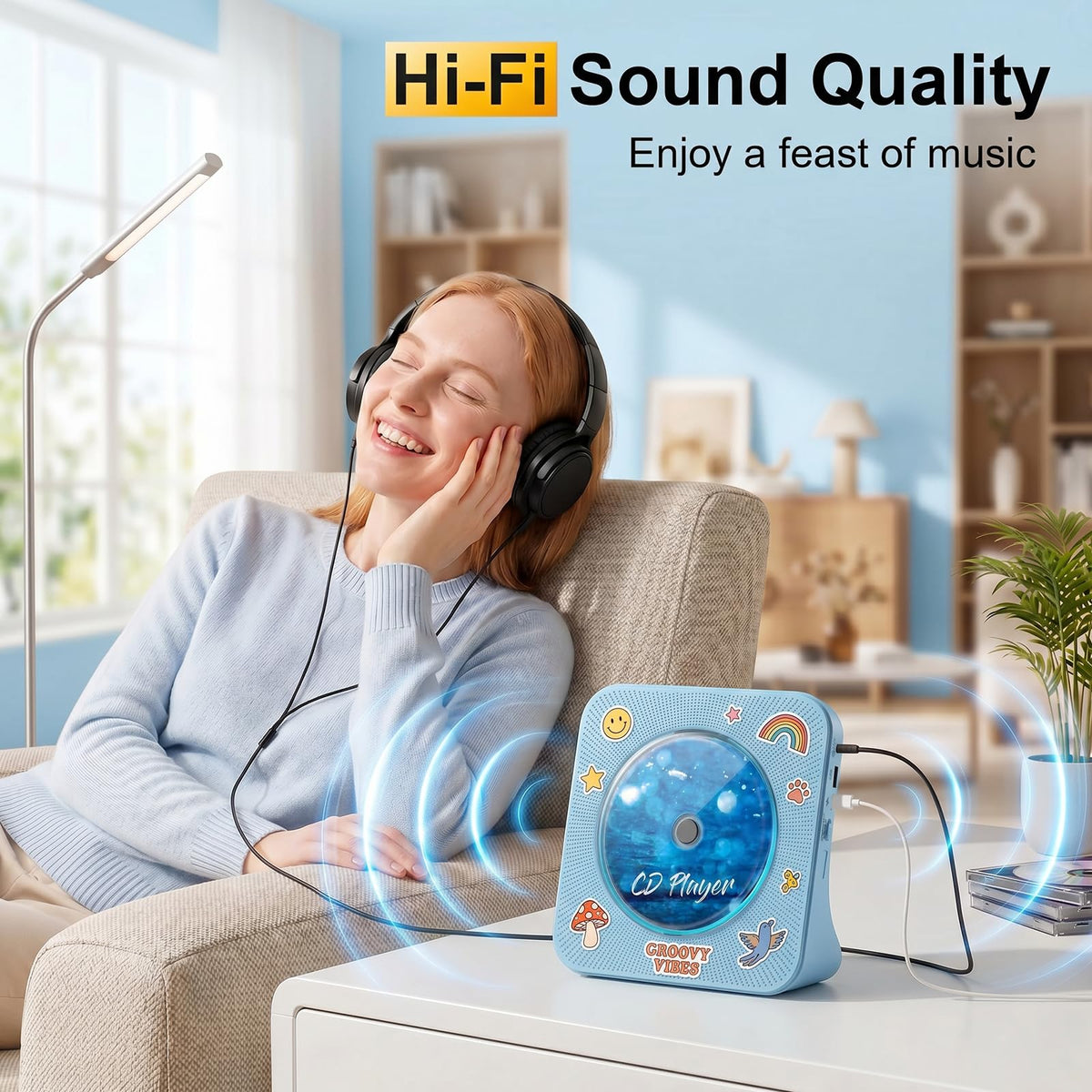 Gueray CD Player Portable Bluetooth Desktop CD Player for Home (Black)