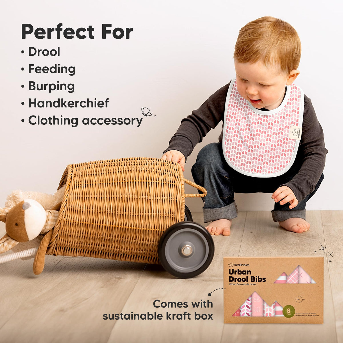 KeaBabies 8-Pack Organic Baby Bibs for Drooling and Teething (Sweet Charm)