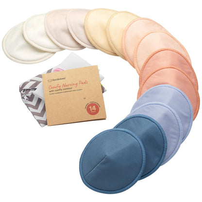 Organic Nursing Pads, 14 Washable Breast Pads,Wash Bag (Neutrals, XL 5.6")