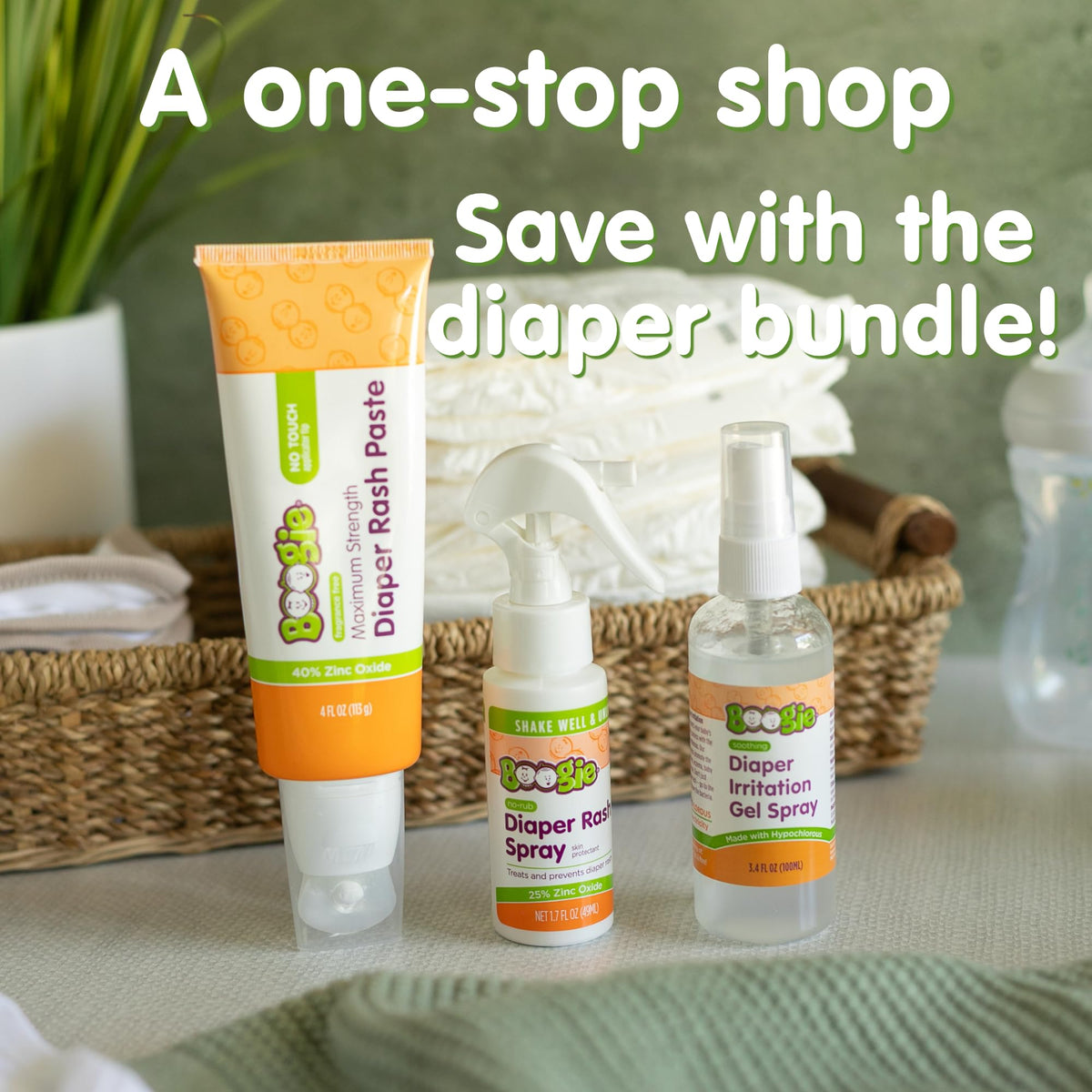 Boogie Diaper Rash Relief Bundle, No-Rub Spray & Maximum Strength Paste