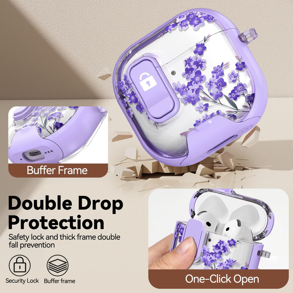 for AirPods Pro 2nd/1st Case (2023-2019)-Purple Bell Flower