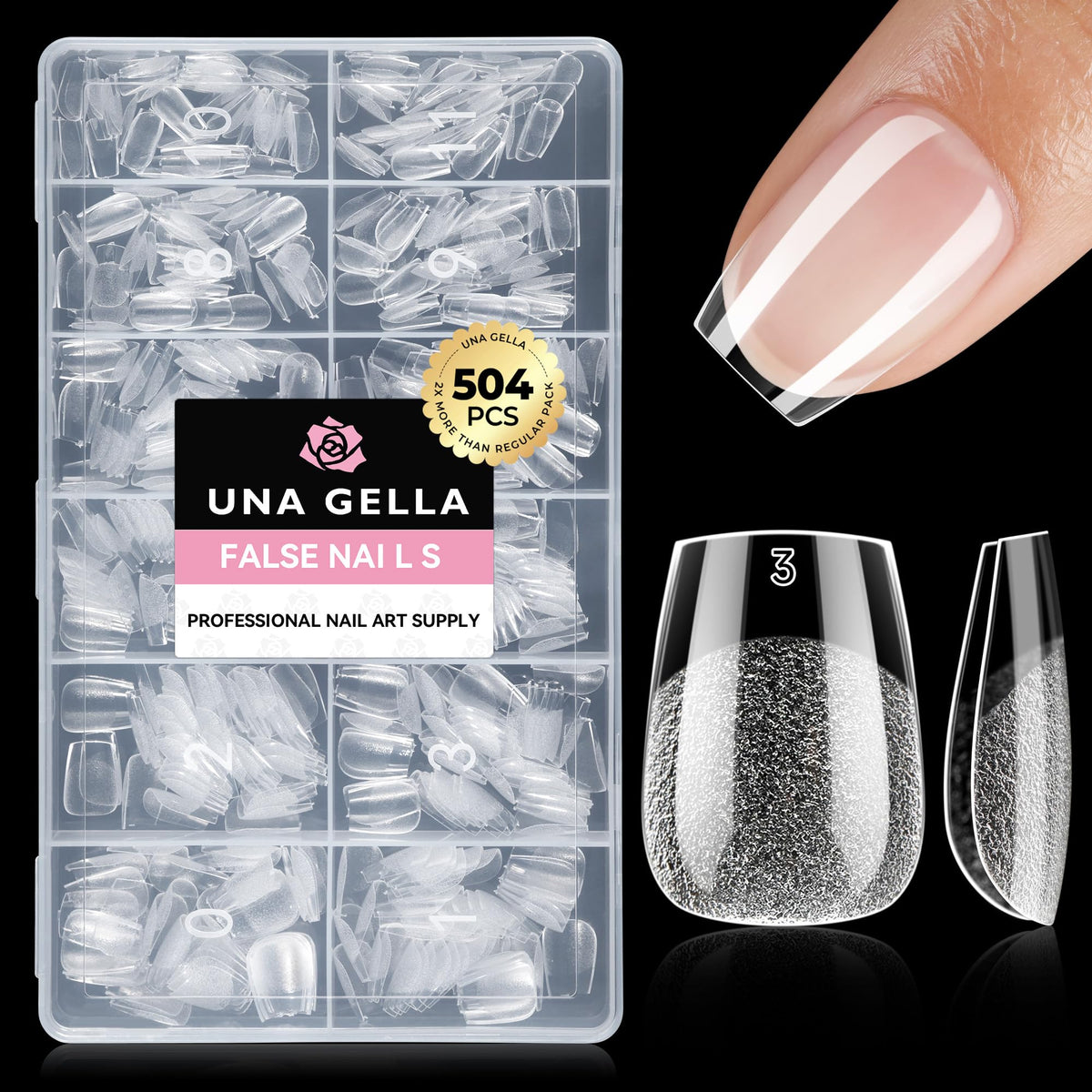 UNA GELLA Short Sharp Square Nail Tips 504pcs X-Soft Flat Square Nails