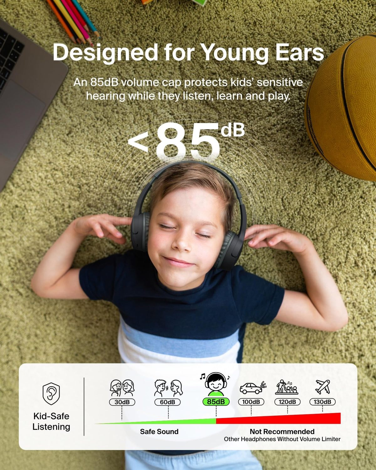 Belkin SoundForm Mini Kids Headphones, Wireless&Wired, 30H Playime, School