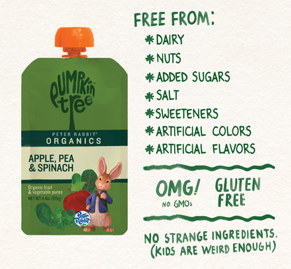 Pumpkin Tree Peter Rabbit Organics, Banana, Mango, and Kale, 4 Squeeze Pouch, Mango, Broccoli & Kale, 4.4 Ounce (Pack of 10)