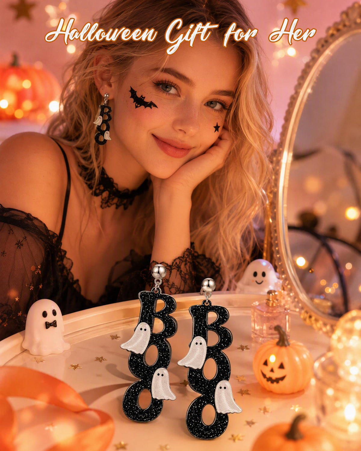 Halloween 3D Skeleton Skull Earrings BOO Ghost Earrings for Women