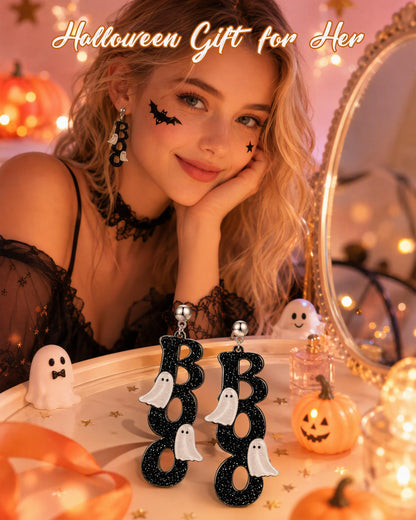 Halloween 3D Skeleton Skull Earrings BOO Ghost Earrings for Women