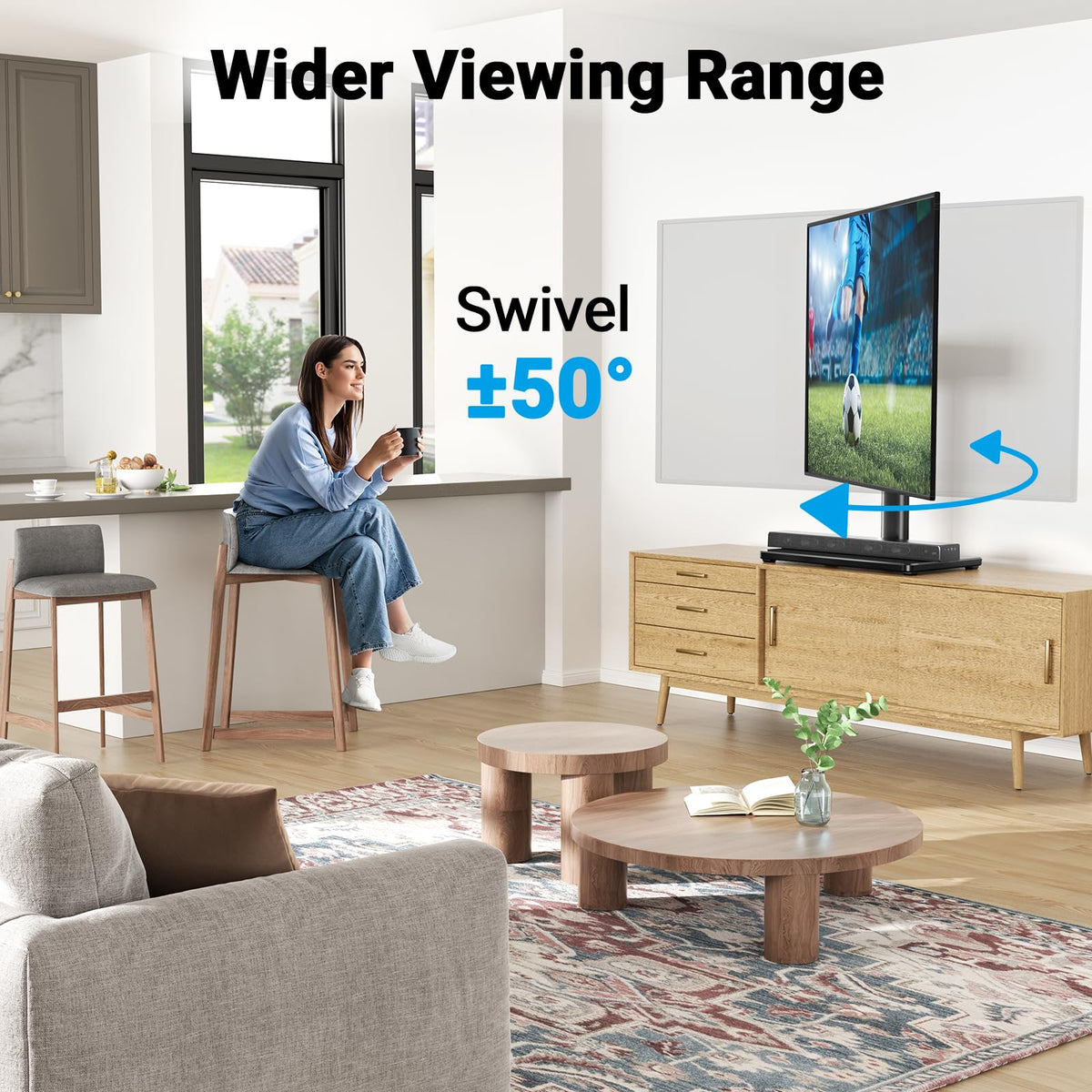 PERLESMITH Universal Swivel TV Stand for 32-75 inch TVs to 99lbs with Legs