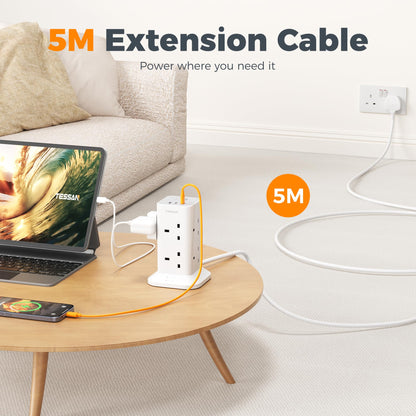 TESSAN Tower Extension Lead 5M with USB C Slots