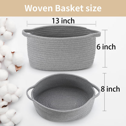 Happyiren Brown Woven Cotton Rope Storage Basket with Lace Trim