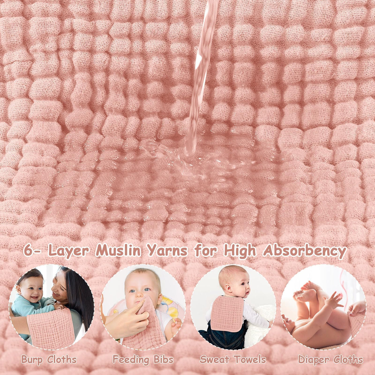 Looxii Muslin Baby Burp Cloths, Absorbent Brup Rags 6 Pack Set for Baby