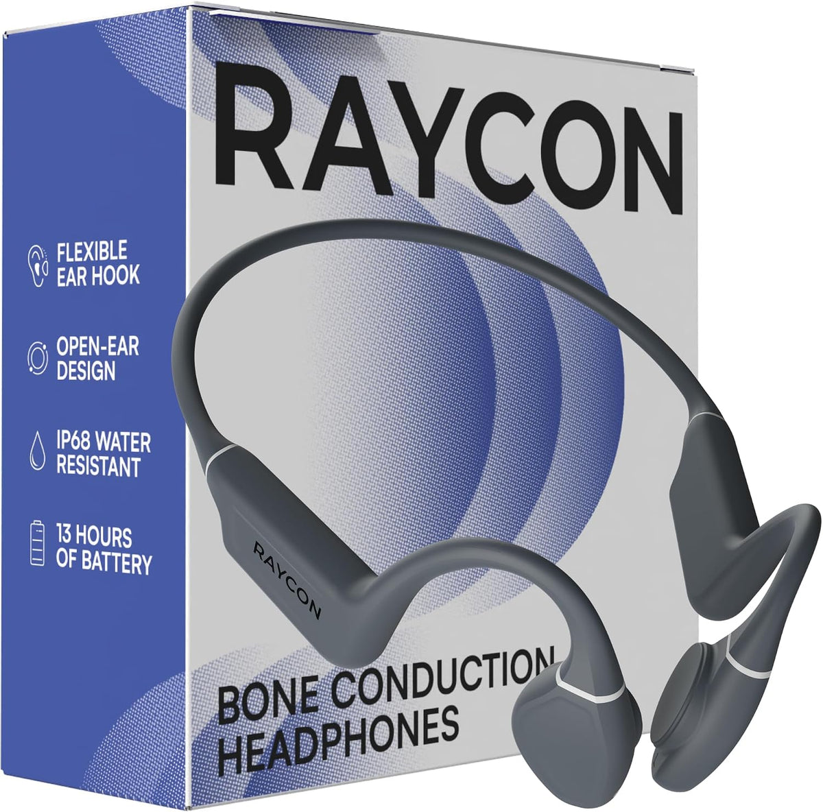 Raycon Bone Conduction Headphones - Open Ear Running Headphones & Bluetooth Earbuds, Sweat & Water-Resistant with Mic (Gray)