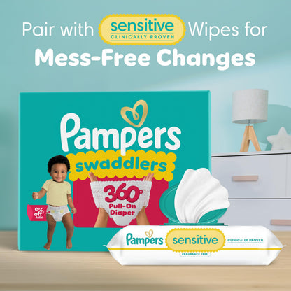 Pampers Diapers - Swaddlers 360° - Size 5, 116 Count, up to 100% Leakproof Comfy Dry Fit, Designed for Easy Changes, Pull On Baby Diaper