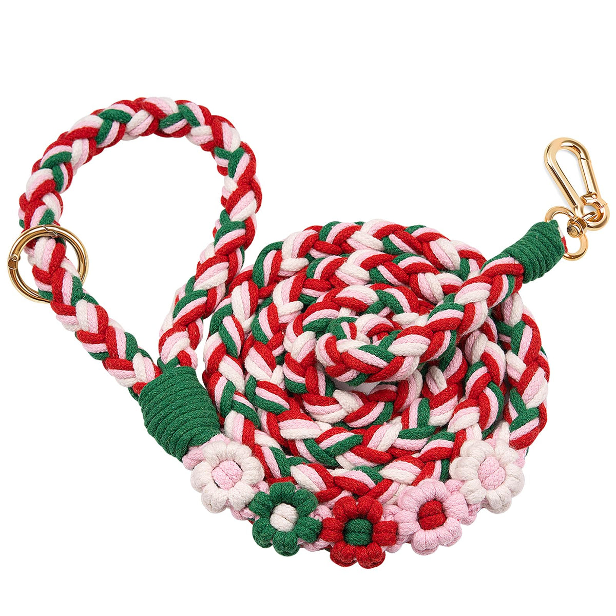 5FT Braided Cotton Rope Leash for Small, Medium and Large Dogs, Red & White Twist
