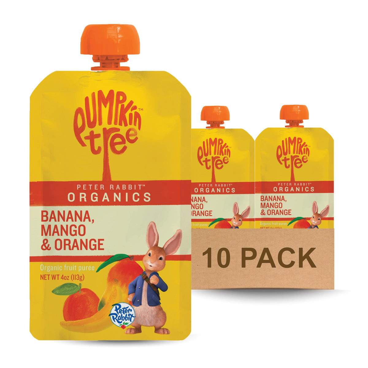 Pumpkin Tree Peter Rabbit Organics, Banana, Mango, and Kale, 4 Squeeze Pouch, Mango, Broccoli & Kale, 4.4 Ounce (Pack of 10)